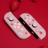 Custom Strawberry Milk Bunny Pink and White Nintendo Switch Joy-Con Controllers